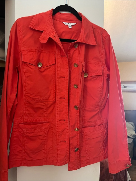 CAbi Jackets & Blazers - CAbi Style #727 Taylor Utility Jacket Ruffle Back Lobster Orange Sz Medium M